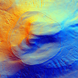 Image shows circle of Eildon Hill from above exposing its topography.