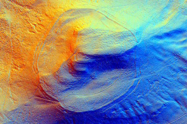 Image shows circle of Eildon Hill from above exposing its topography.